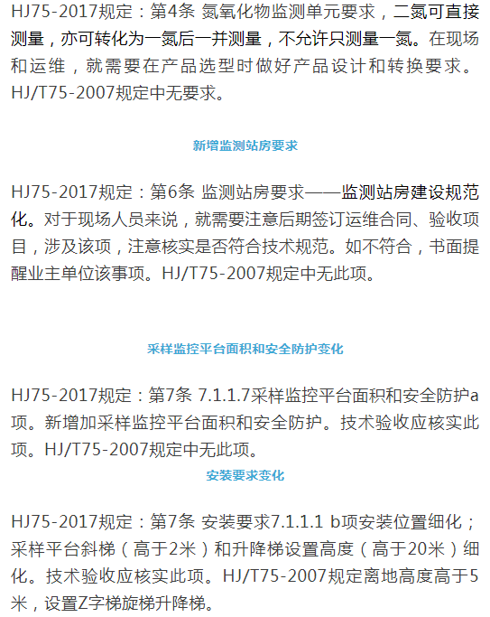 煙氣（so2，nox，顆粒物）排放連續(xù)監(jiān)測技術(shù)規(guī)范 HJ75-2017與HJ/T75-2007標(biāo)準(zhǔn)究竟有何不同